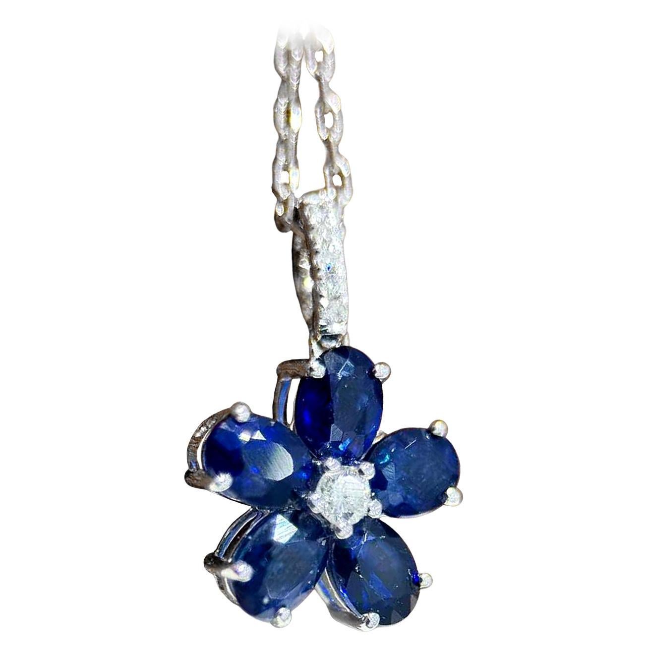 【Énigma】Sapphire Bloom - Königsblau 1.2ct Saphir Diamant Anhänger Halskette im Angebot