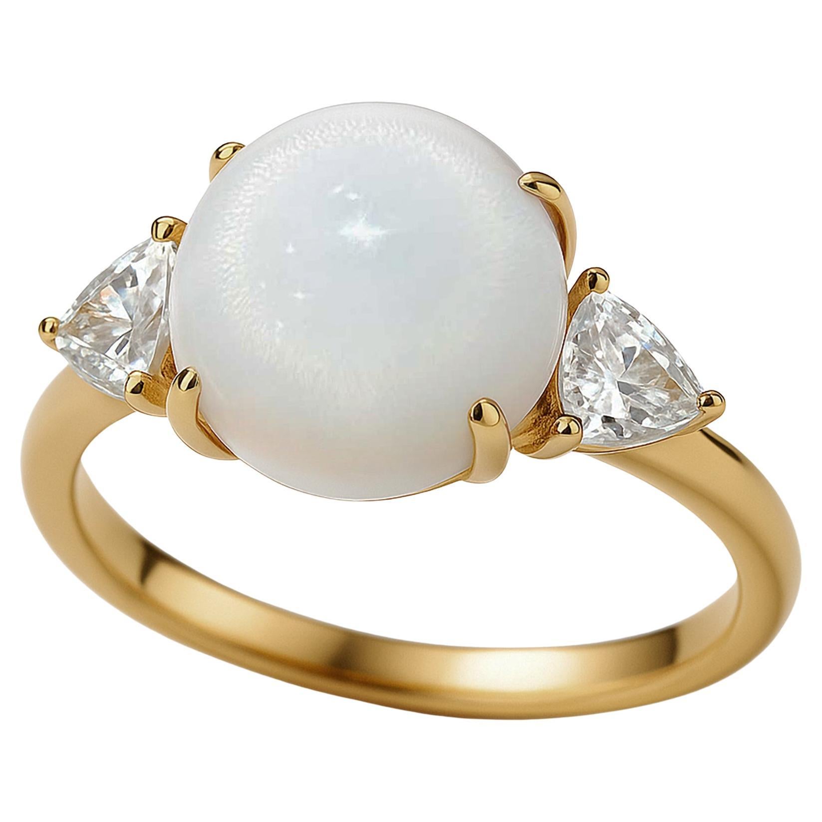 【Énigma】Silent Dawn 3,3ct Riesenmuschel Perle & Weißer Saphir Ring