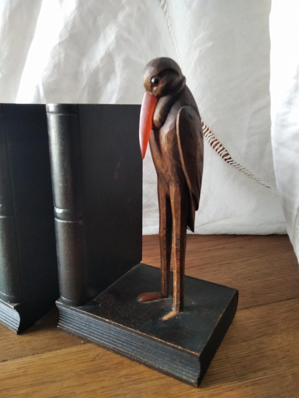 Bookends, Humanized Ravens Carved in Wood Glass Eyes Enigmatic and Original For Sale 10