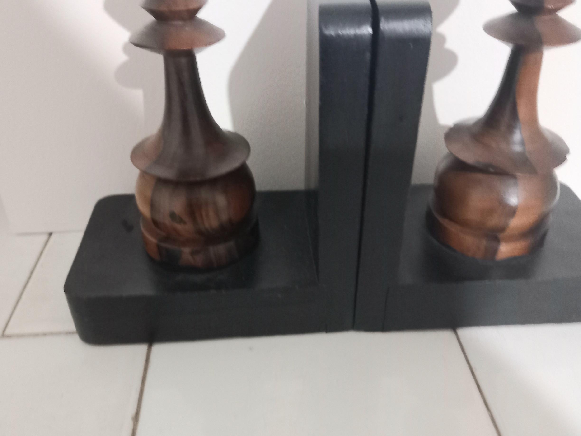 Bookends Chess Figures Carved in the Shape of The King, With Noble Wood Antique For Sale 3