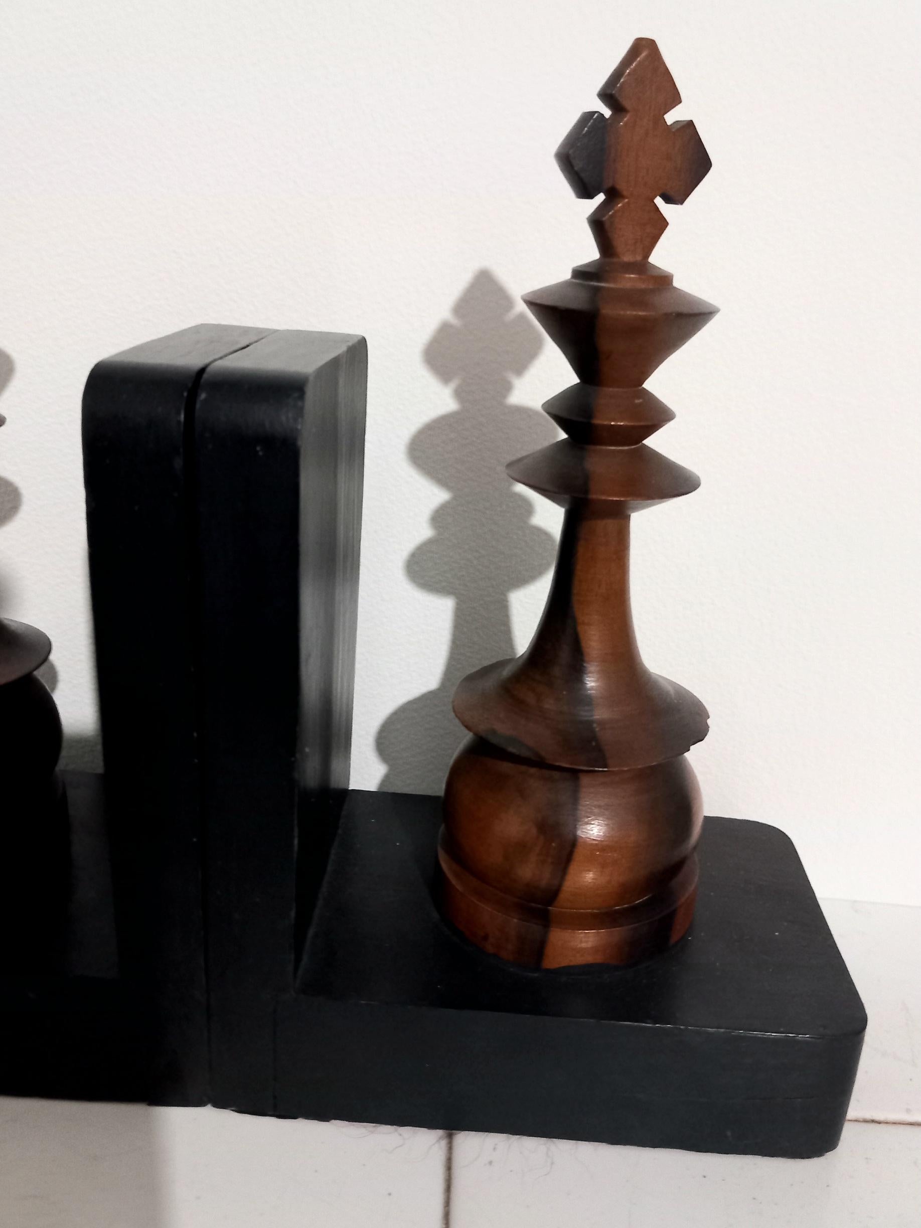 Bookends Chess Figures Carved in the Shape of The King, With Noble Wood Antique For Sale 4