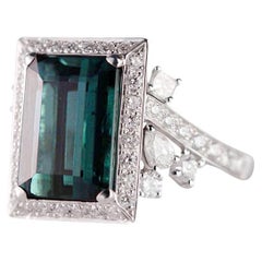 Enigmatic Green Tourmaline & Diamond Ring in 18kt White Gold