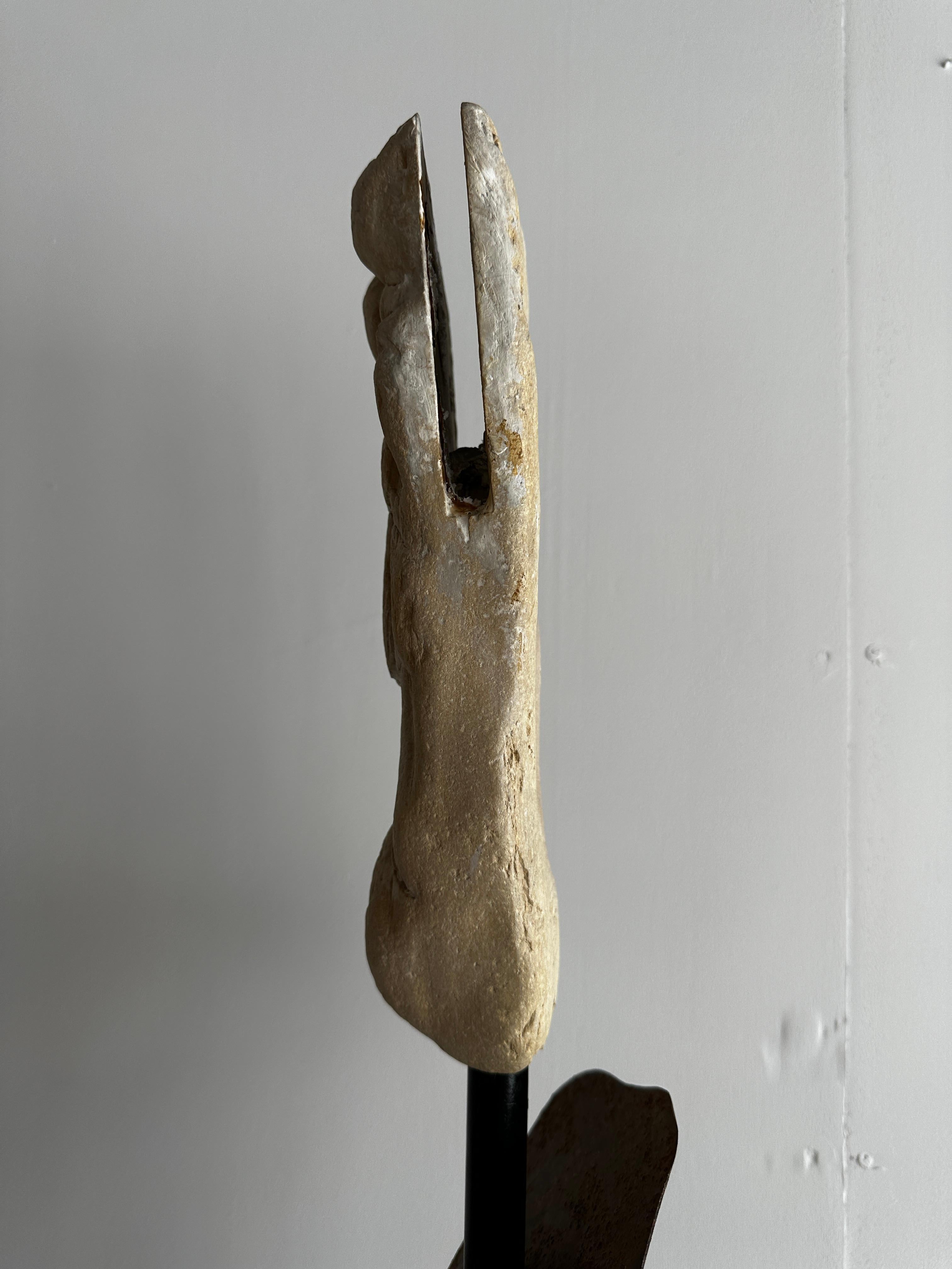 American Enigmatic Tall Stone And Iron Semi-Figurative Sculpture