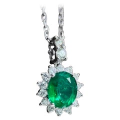 【Énigma】Vivid Green Oval-Cut Emerald & Diamond Platinum Pendant Necklace — 0.70c