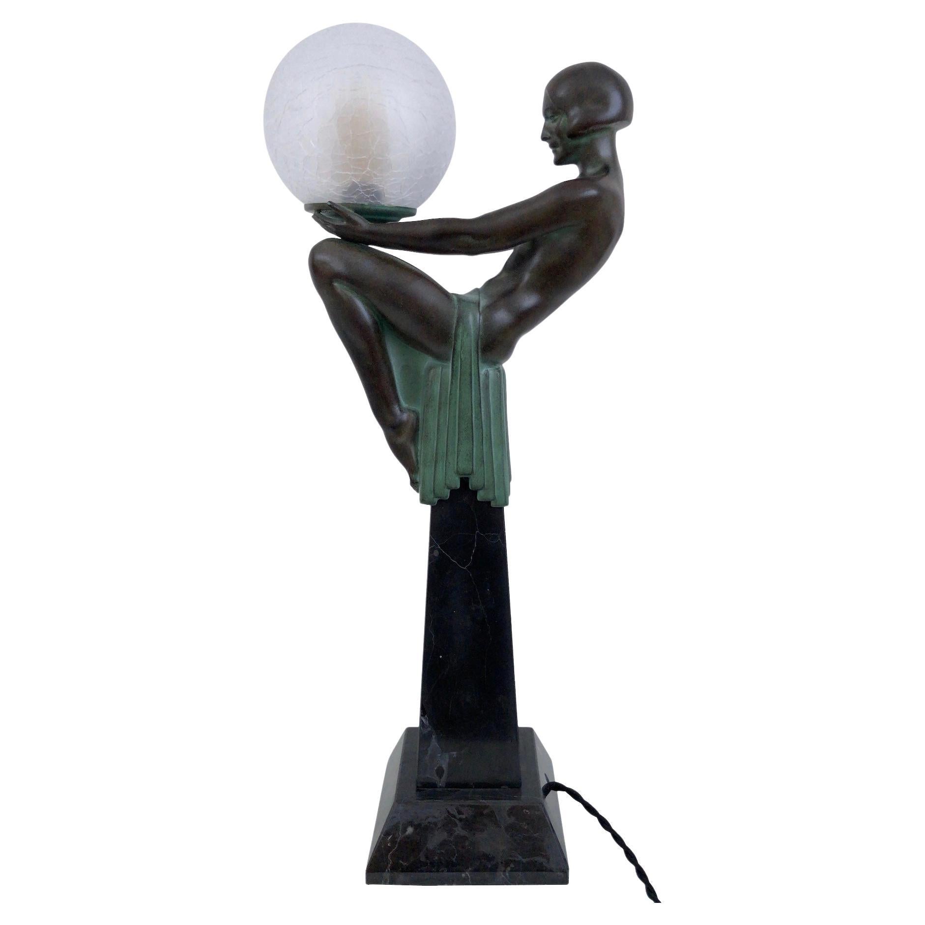 Enigme Art Deco Style Nude Sculpture on top of an Obelisk Lamp by Max Le Verrier