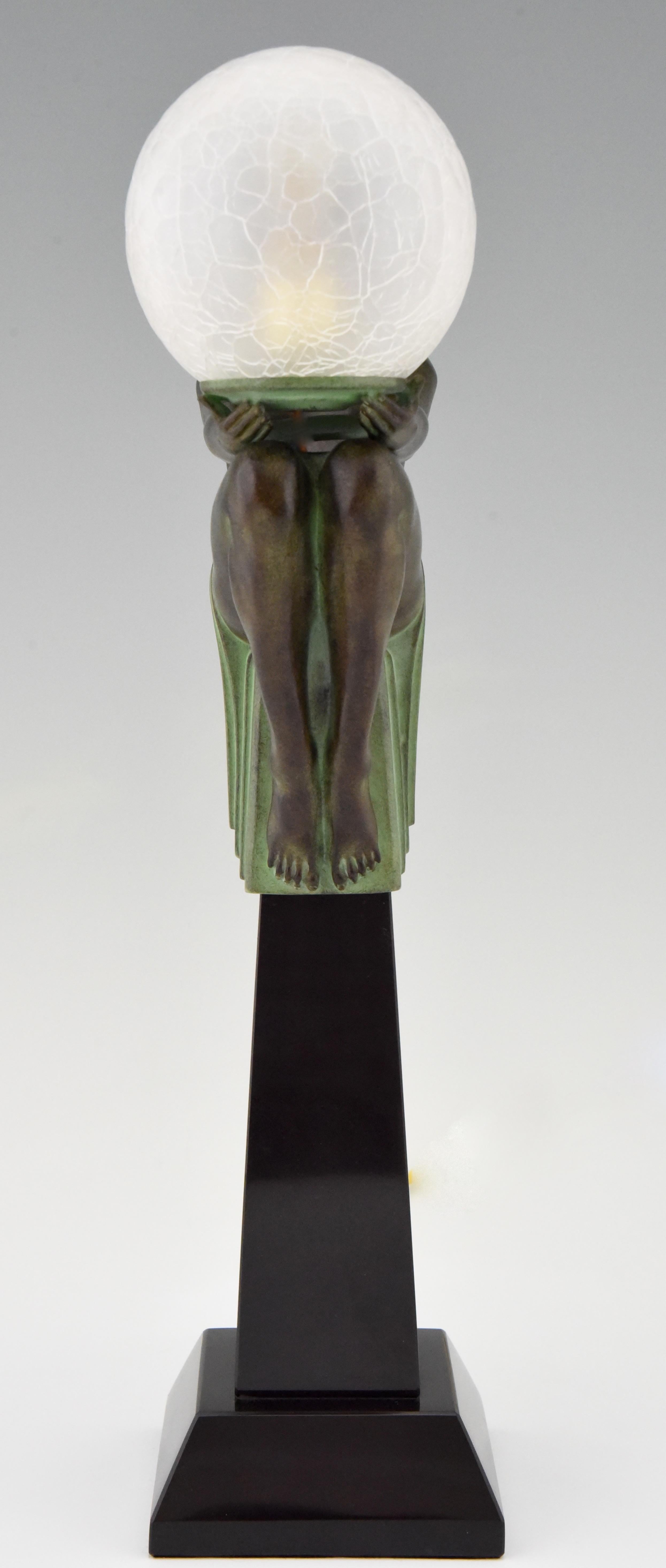Hand-Crafted Enigme Art Deco Style Table Lamp Seated Nude with Globe Max Le Verrier France For Sale