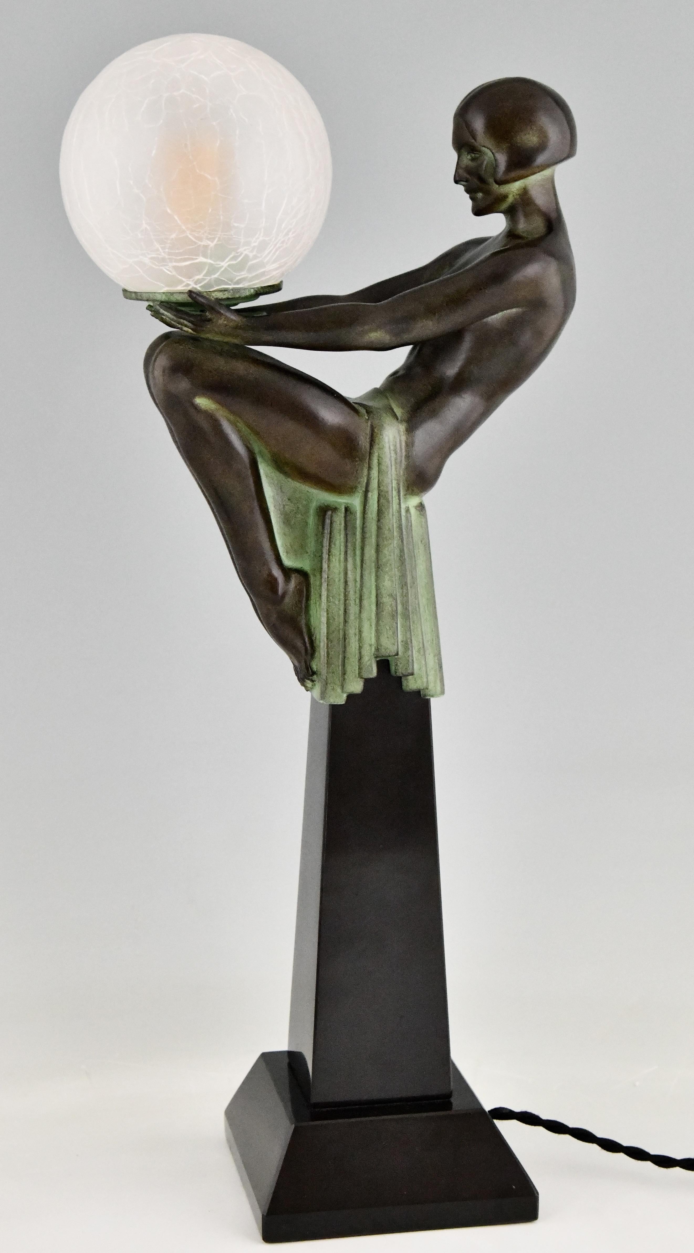 Pair of Art Deco Style Table Lamp Seated Nude with Globe Max Le Verrier Enigma In New Condition For Sale In Antwerp, BE