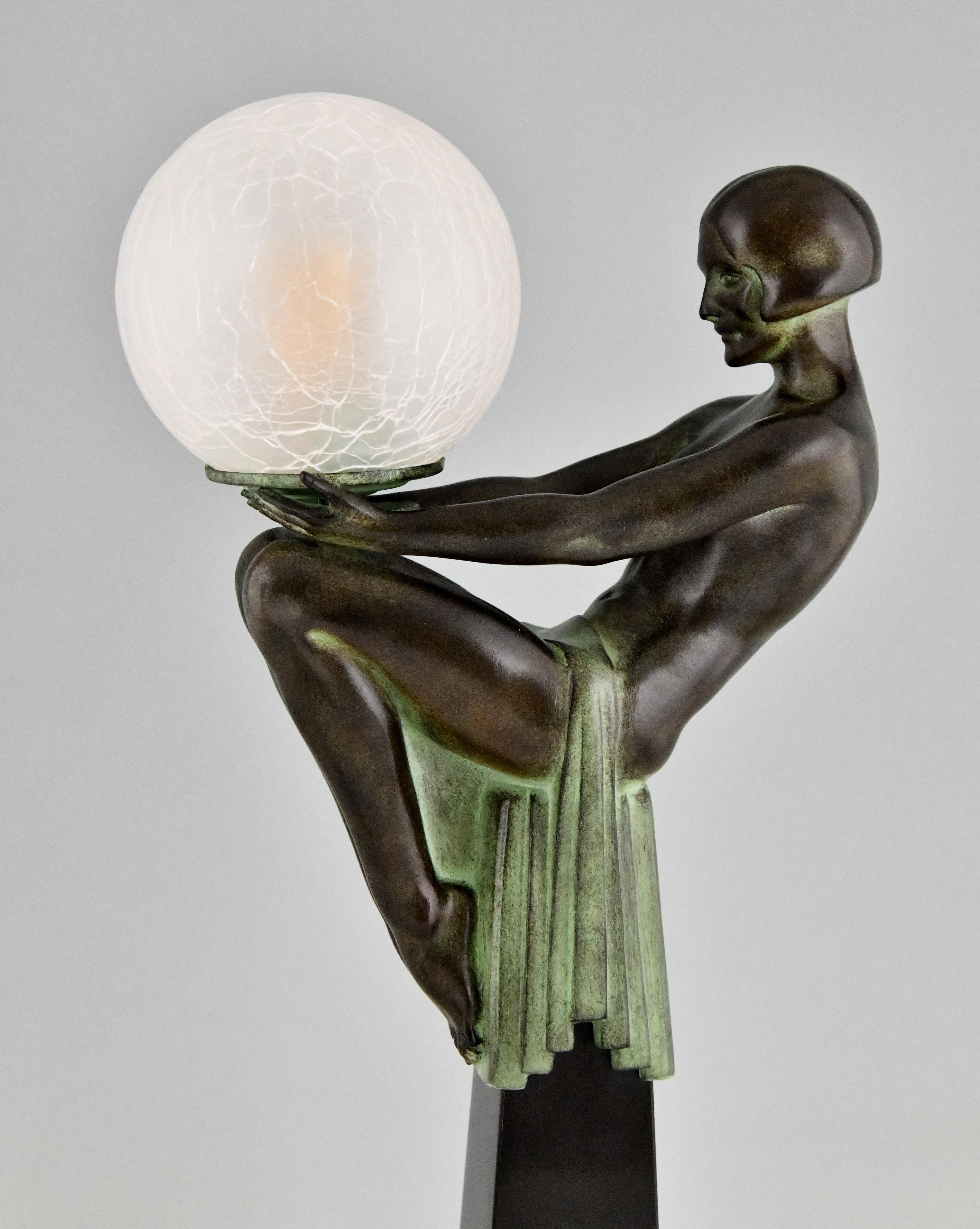 Contemporary Pair of Art Deco Style Table Lamp Seated Nude with Globe Max Le Verrier Enigma For Sale