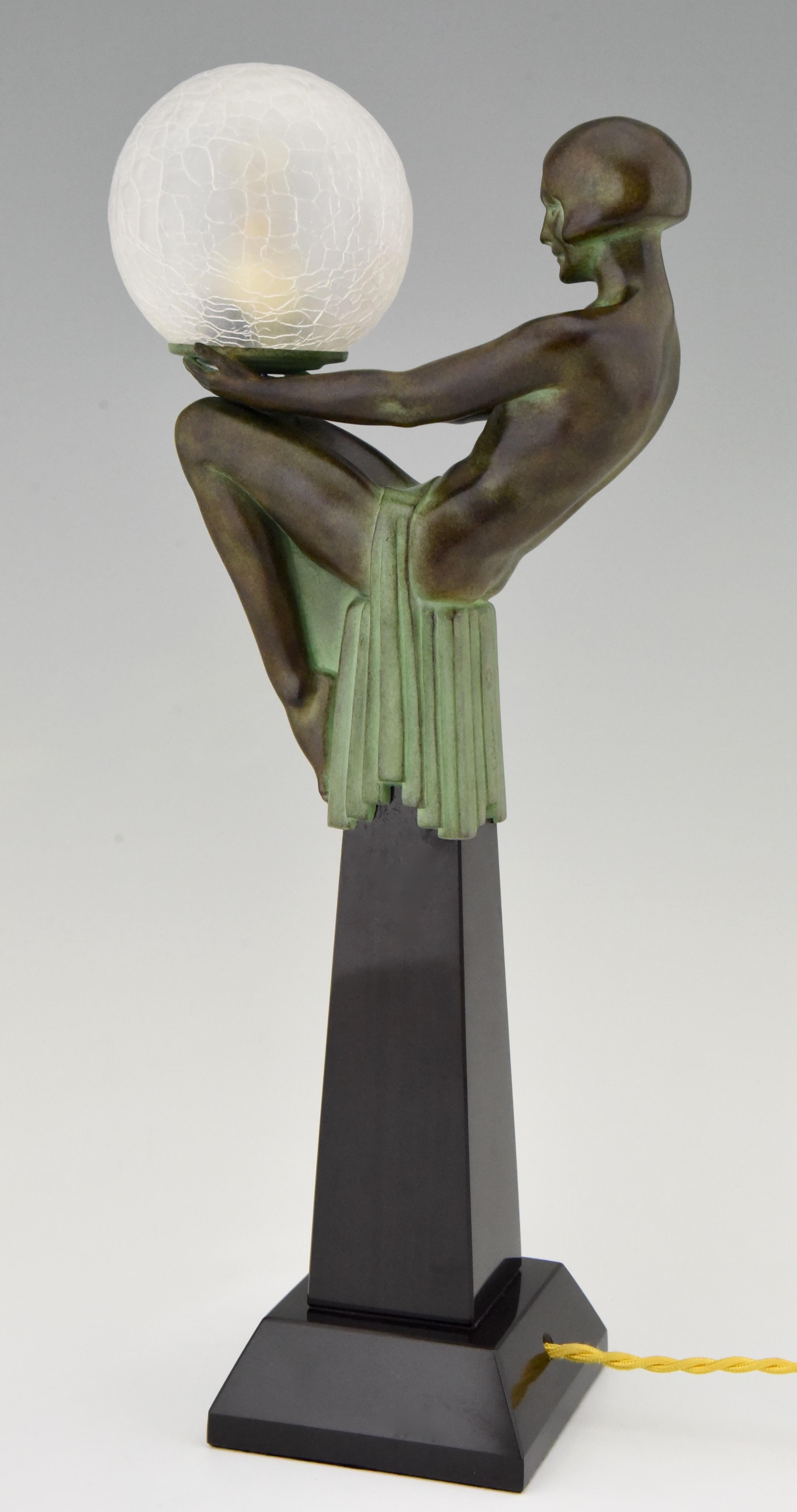 Enigme Art Deco Style Table Lamp Seated Nude with Globe Max Le Verrier France For Sale 2