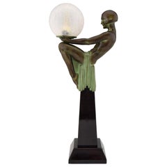 Enigme Art Deco Style Table Lamp Seated Nude with Globe Max Le Verrier France