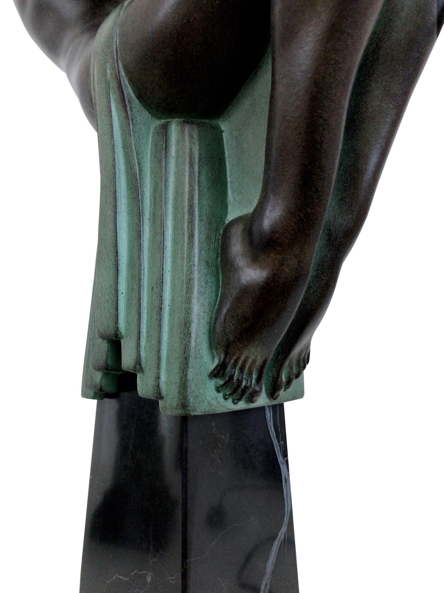 Enigme Art Deco Style Woman Sculpture on top of an Obelisk Lamp Max Le Verrier For Sale 2