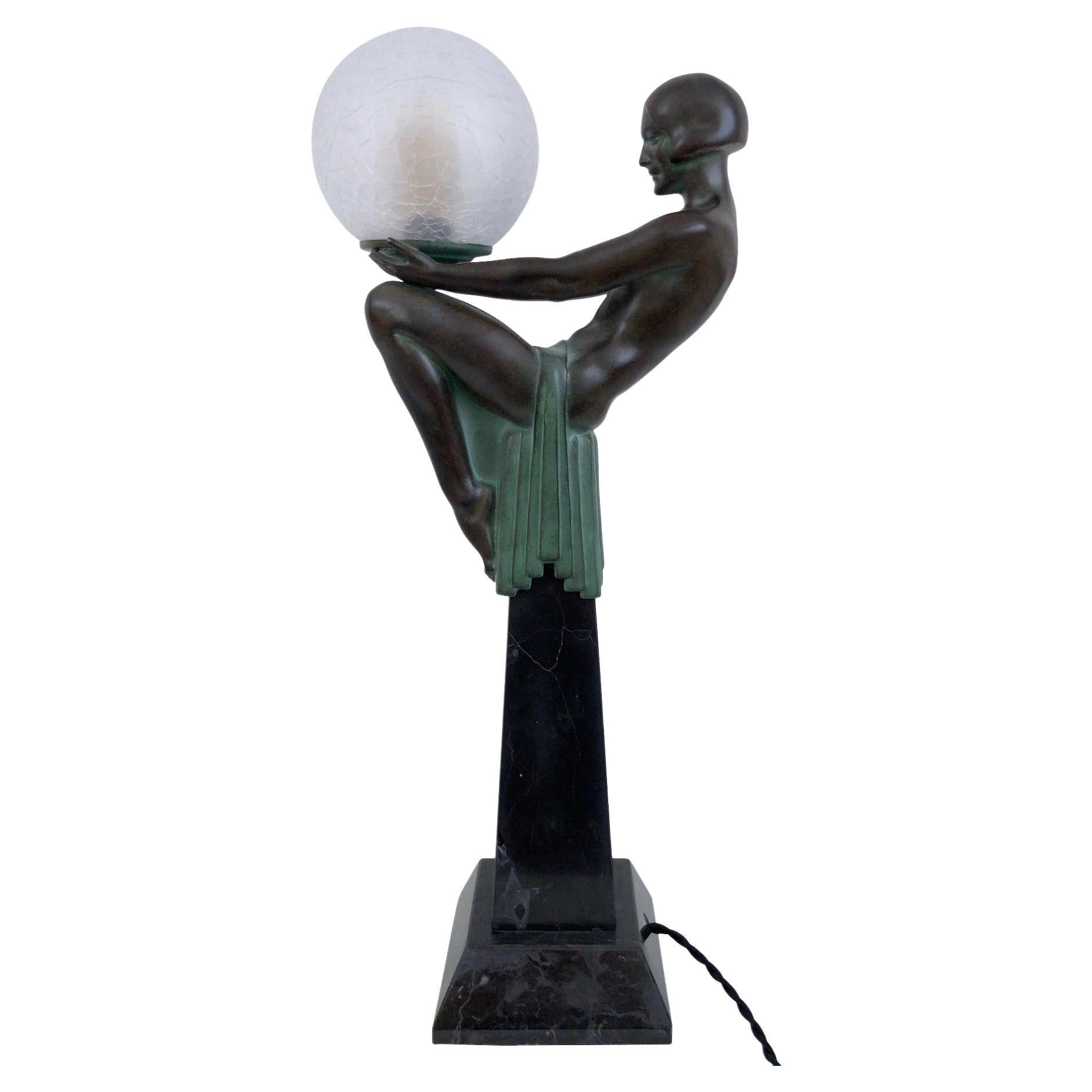 Enigme Art Deco Style Woman Sculpture on top of an Obelisk Lamp Max Le Verrier
