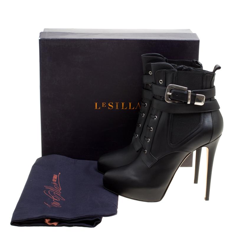Enio Silla For Le Silla Black Leather Platform Ankle Boots Size 40 2