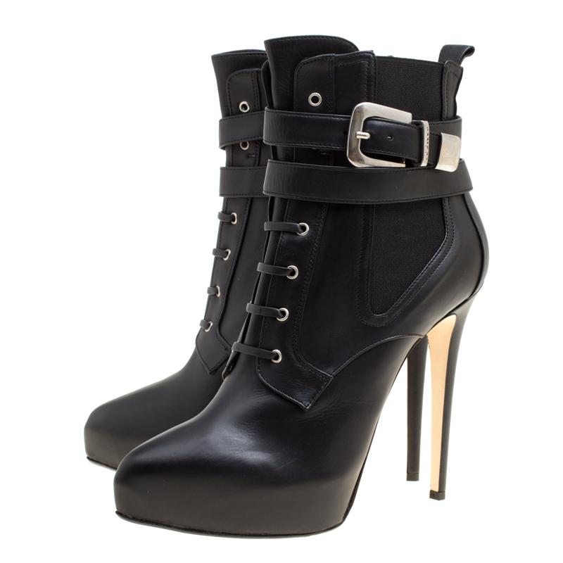 Enio Silla For Le Silla Black Leather Platform Ankle Boots Size 40 3