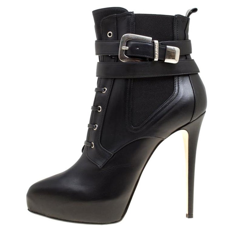 Enio Silla For Le Silla Black Leather Platform Ankle Boots Size 40 at ...