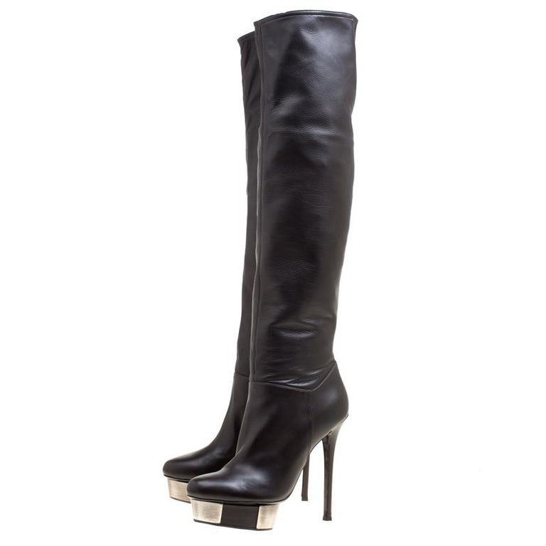 Enio Silla for Le Silla Black Leather Platform Knee Boots Size 40 For Sale at 1stdibs