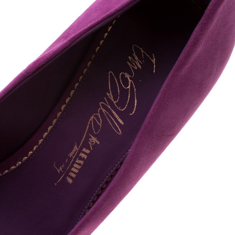 Women's Enio Silla For Le Silla Purple Suede Open Toe Crystal Heel Pumps Size 37 For Sale