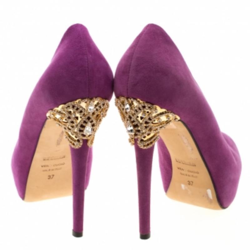 Enio Silla Für Le Silla Wildleder Offene Zehe Kristall Absatz Plateau Pumps Größe 37 Damen im Angebot