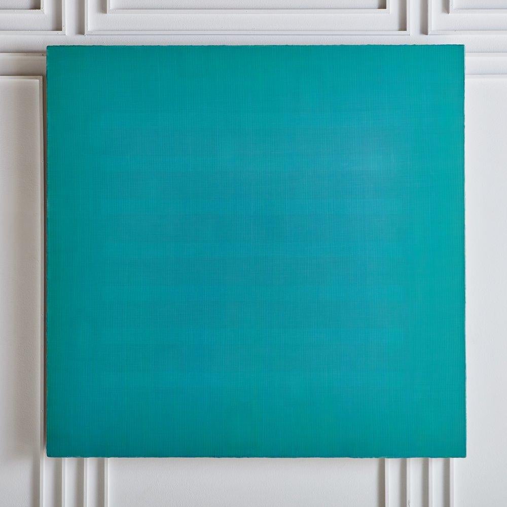 A monumental acrylic painting on canvas by American artist Marc Ross, 2018. This minimal abstract painting features an impressive gradation of blue hues, giving it an astonishing sense of depth. Signed, dated and titled en verso. Presented