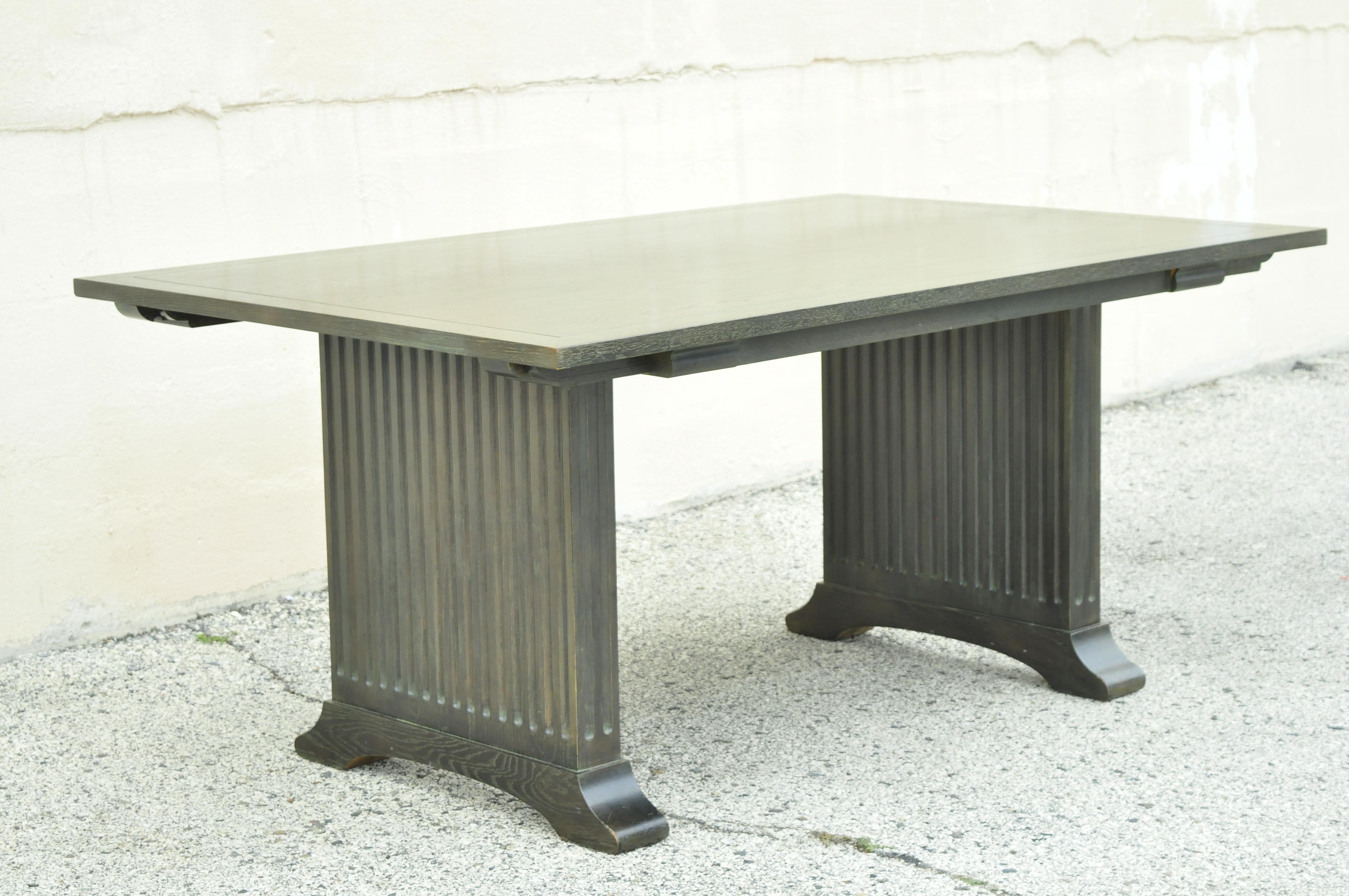 Enkeboll James Mont Green Style Cerused Oak Double Pedestal Column Dining Table For Sale 2