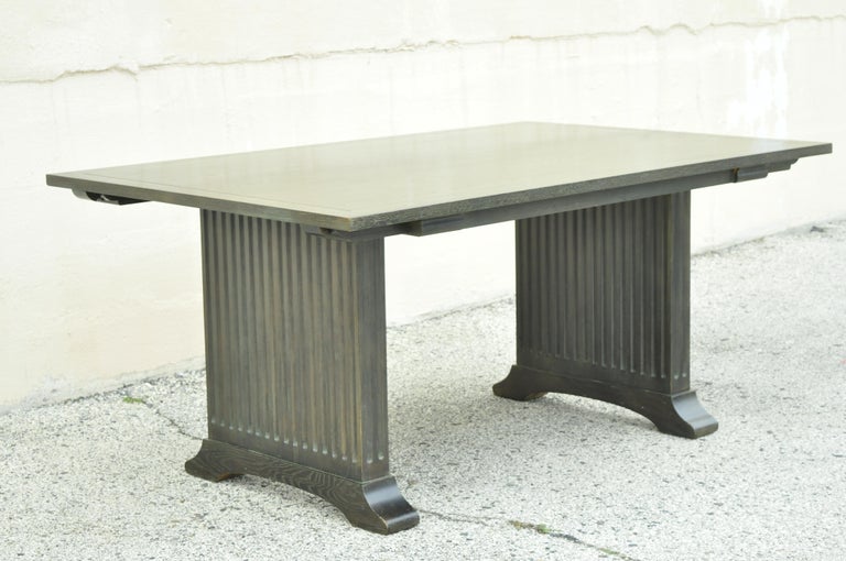 Enkeboll James Mont Green Style Cerused Oak Double Pedestal Column Dining Table For Sale 5