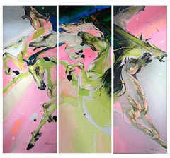 Pink Triplet - Horse wild life animal oil painting abstract gestural modern art