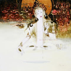 White Buddha - Mongolian original artwork religious figure oil painting modern