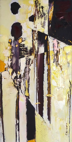 Yellow Composition 1 - Abstract gestural drips expression oil painting modern