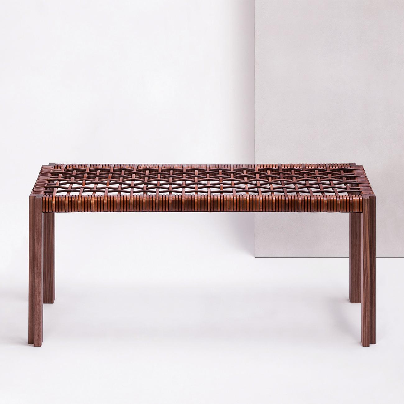 Hand-Crafted Enlaced Leather Bench For Sale