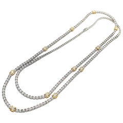 Enlarging Effect Diamond Long Throw-on Necklace in 18K White and Yellow Gold