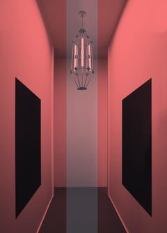 Sculpture lumineuse suspendue en laiton contemporaine géométrique et en bois brutaliste BRAVE E