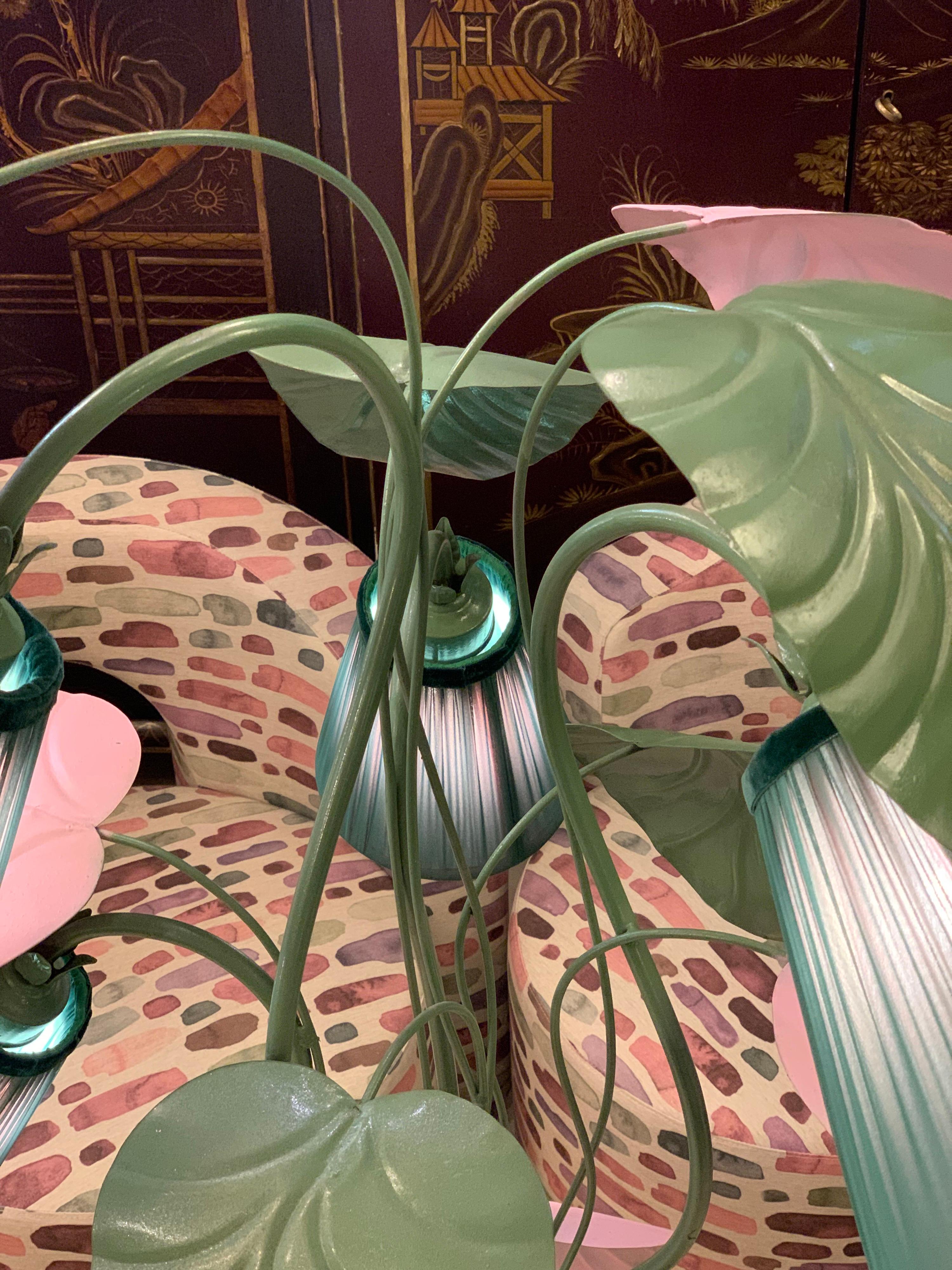 Enlightening Pink and Green Plant Floor Lamp with Our Hand-Sewn Lampshades, 1950s 6