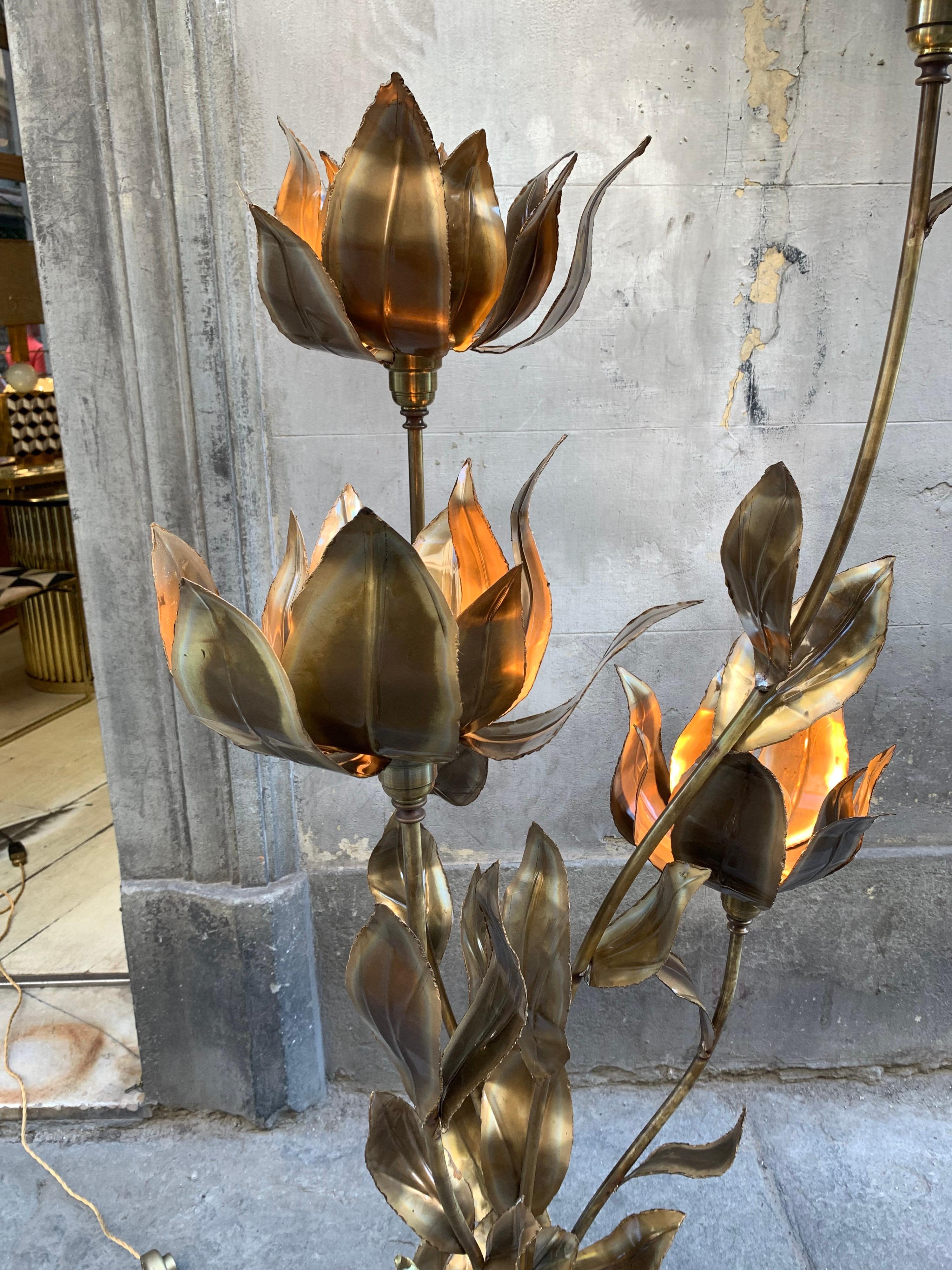Enlightening Plant Brass Leaves Floor Lamp, 1970s 2