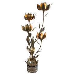 Enlightening Plant Brass Leaves Floor Lamp, 1970s