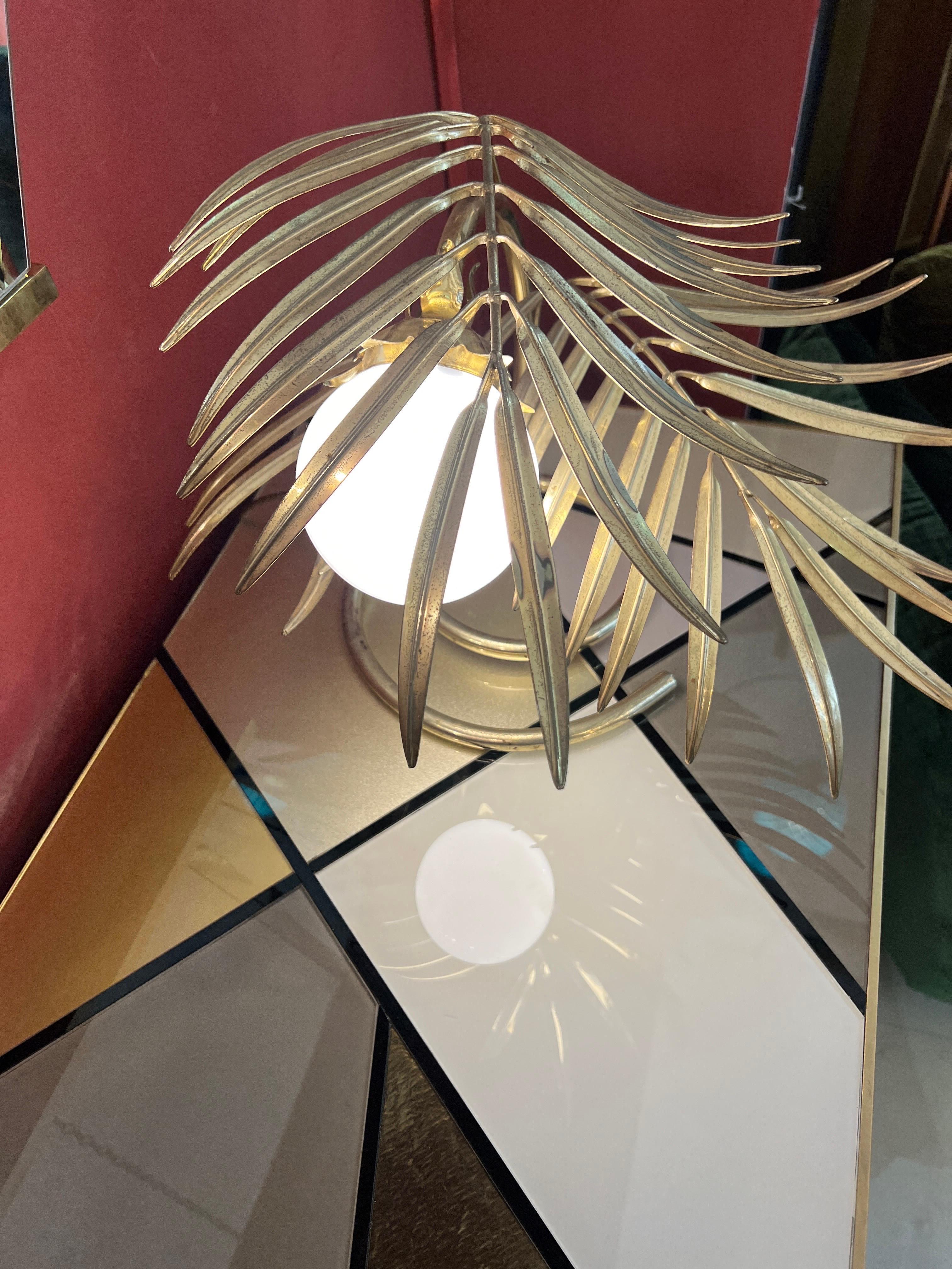 Enlightening Plant Brass Leaves Table Lamp with White Glass Sphere 1980 For Sale 10