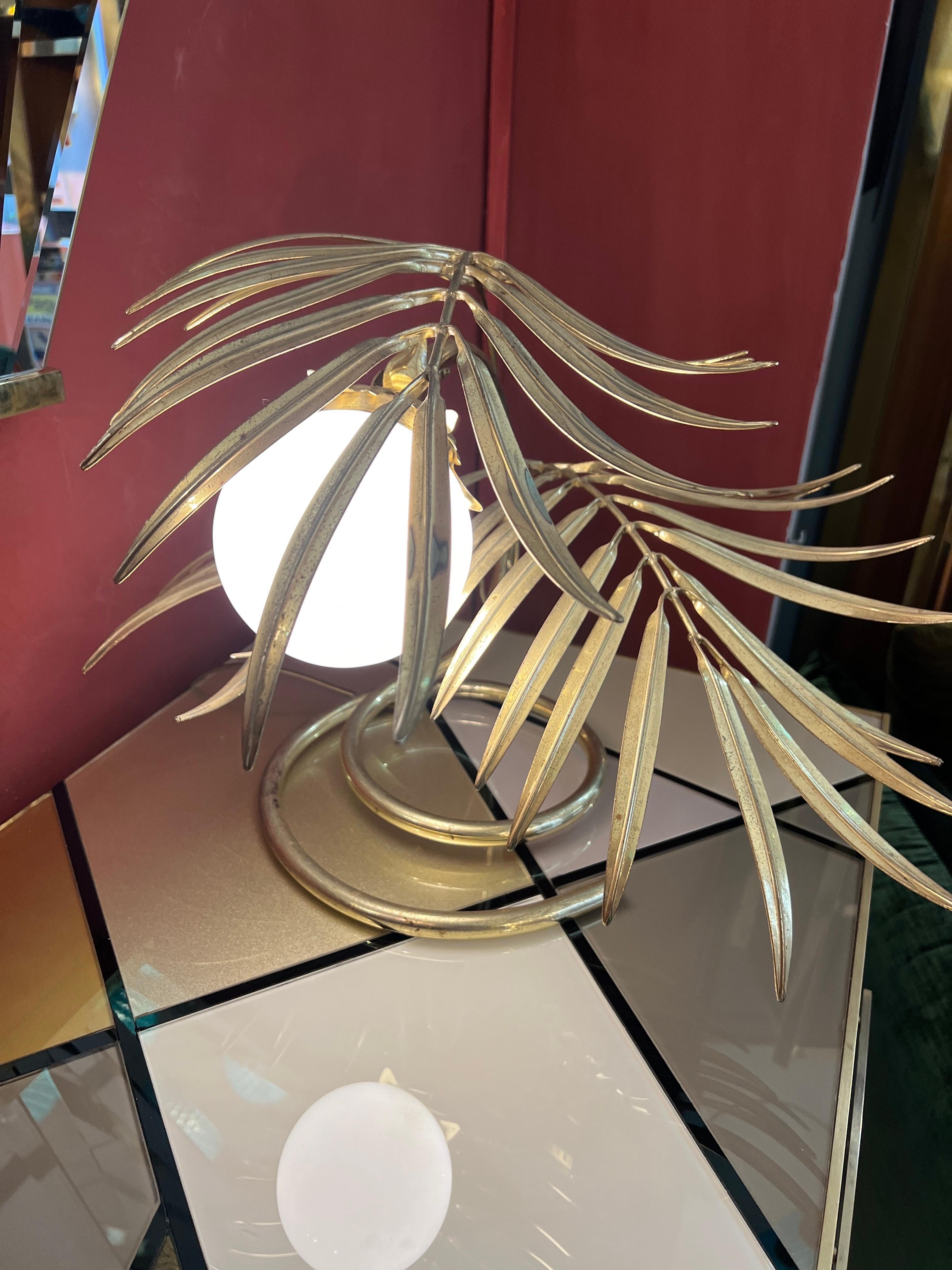 Enlightening Plant Brass Leaves Table Lamp with White Glass Sphere 1980 For Sale 10