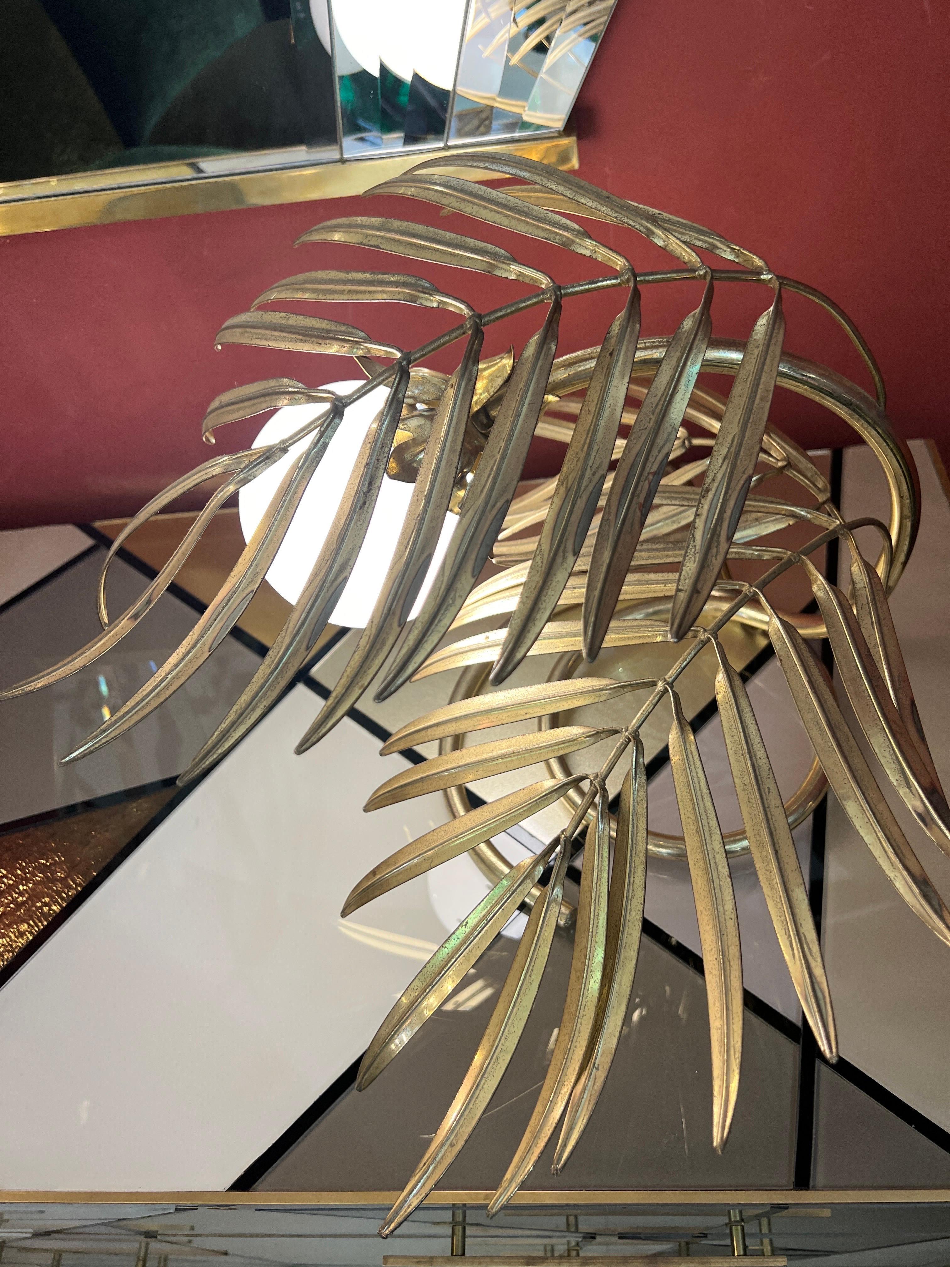 Enlightening Plant Brass Leaves Table Lamp with White Glass Sphere 1980 For Sale 11