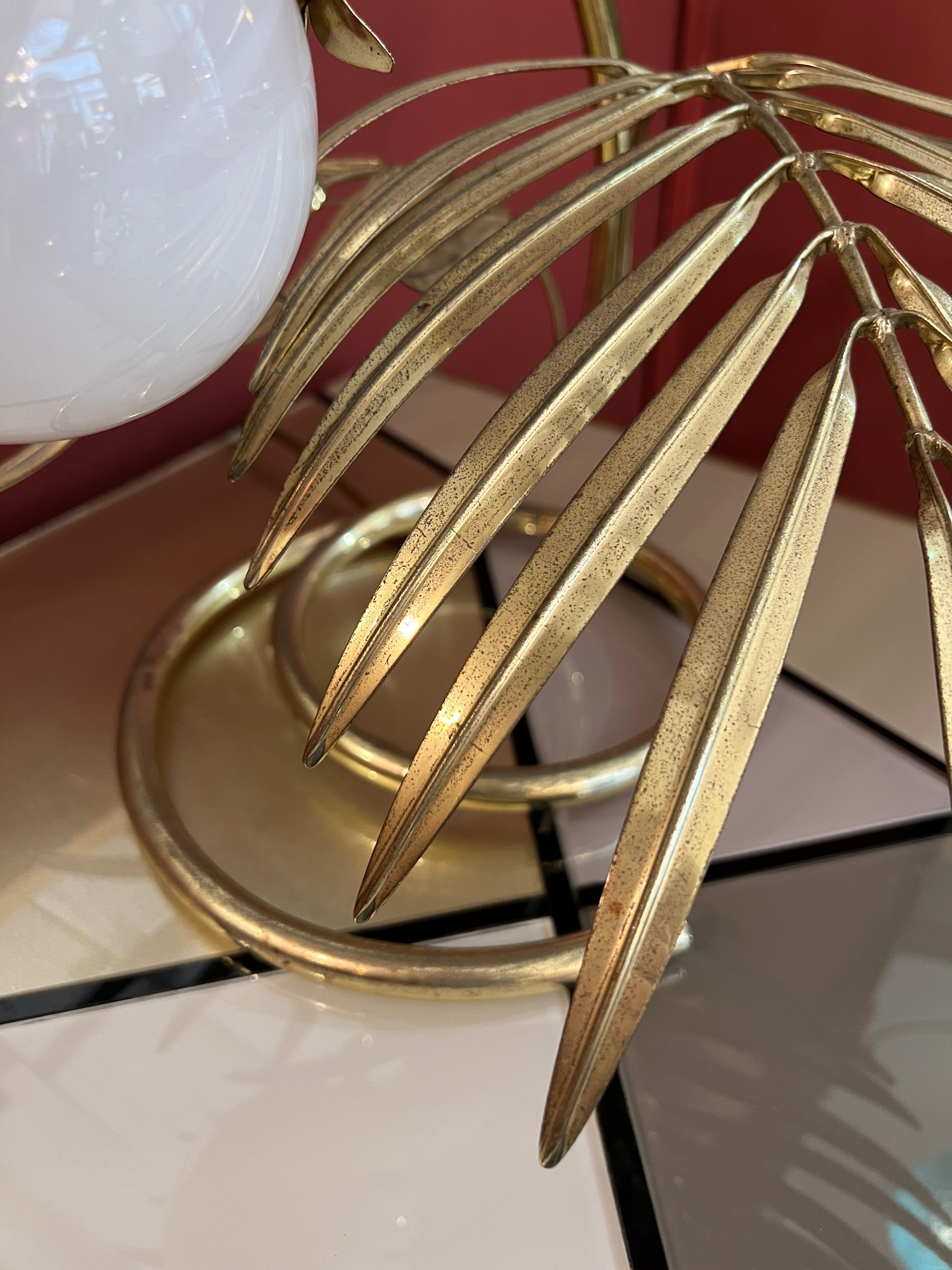 Enlightening Plant Brass Leaves Table Lamp with White Glass Sphere 1980 For Sale 2