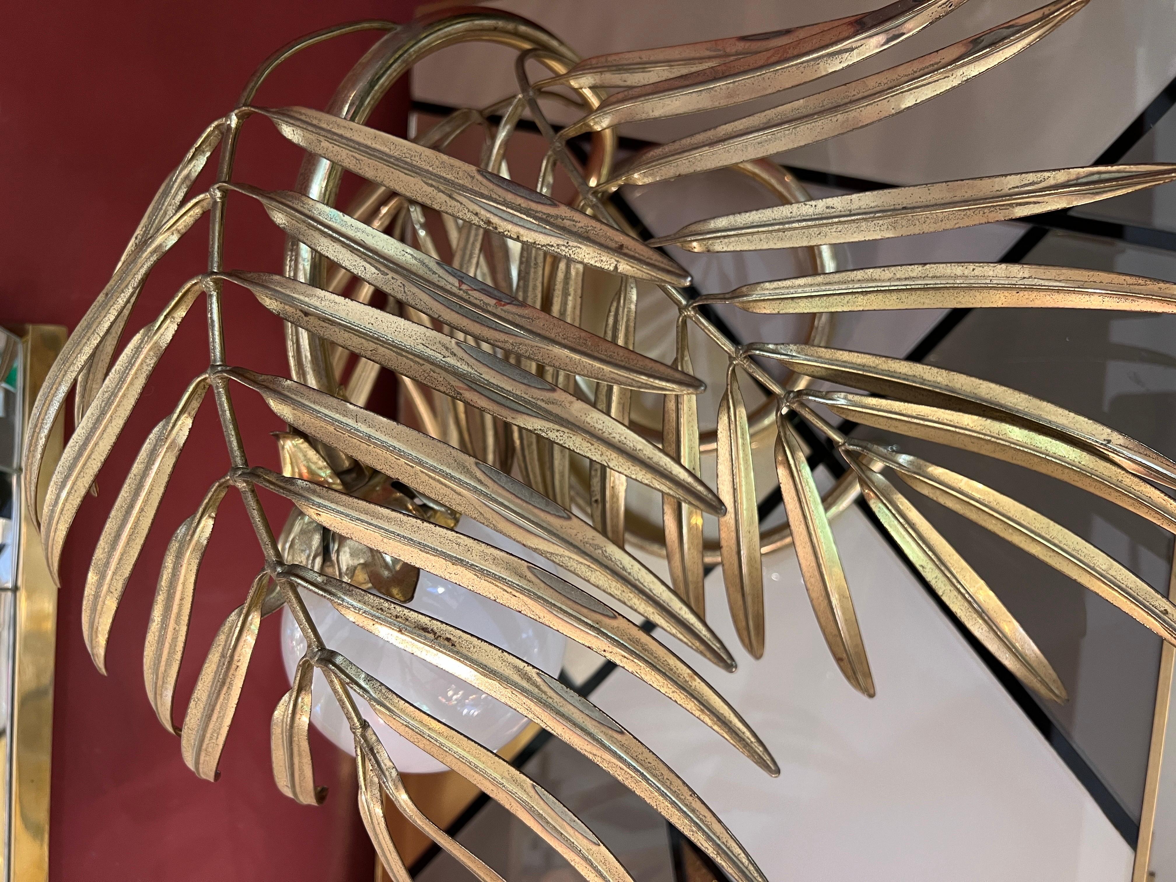 Enlightening Plant Brass Leaves Table Lamp with White Glass Sphere 1980 For Sale 4
