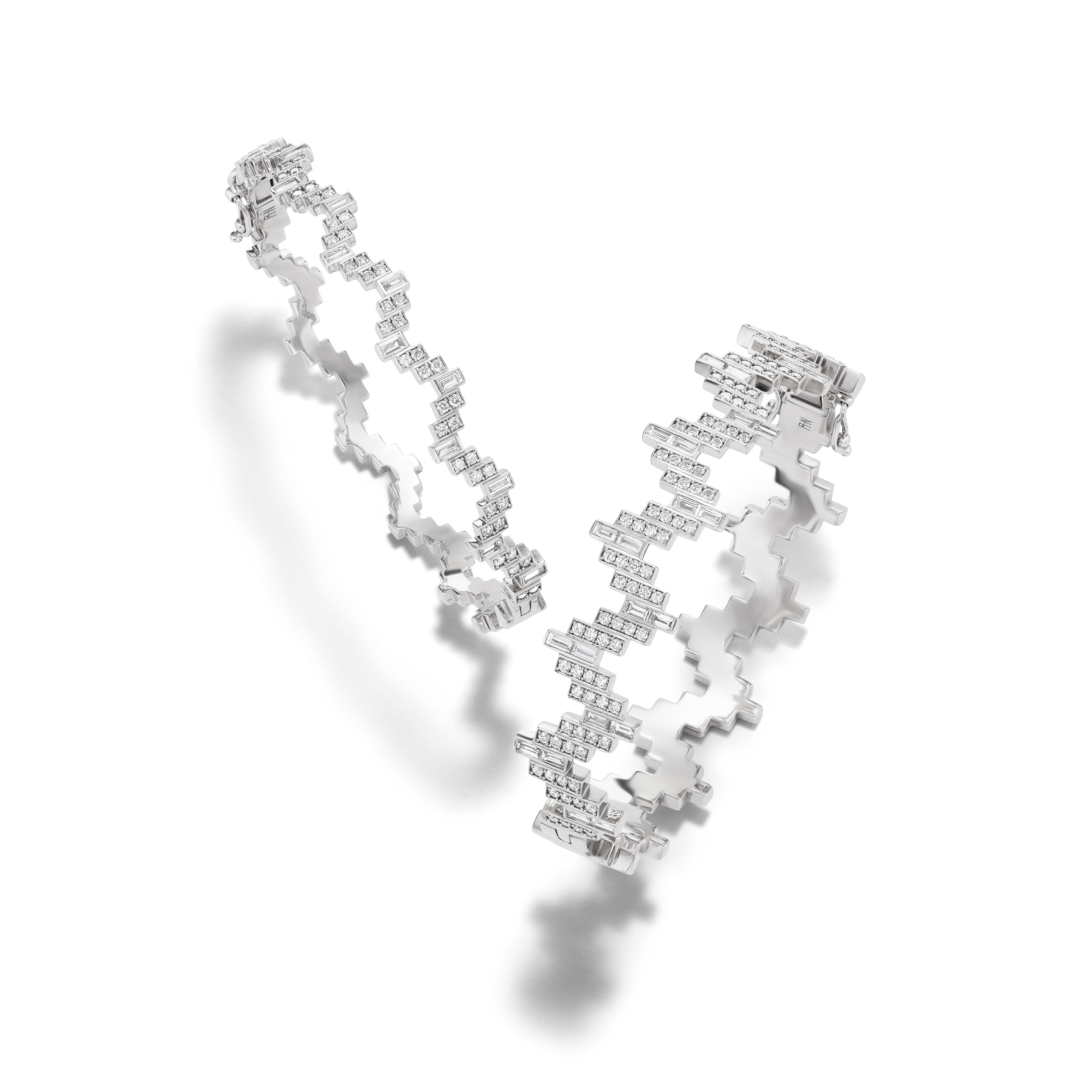Enlightenment Baguette & Rose Cut Diamond Ear Climbers Platinum For Sale 1
