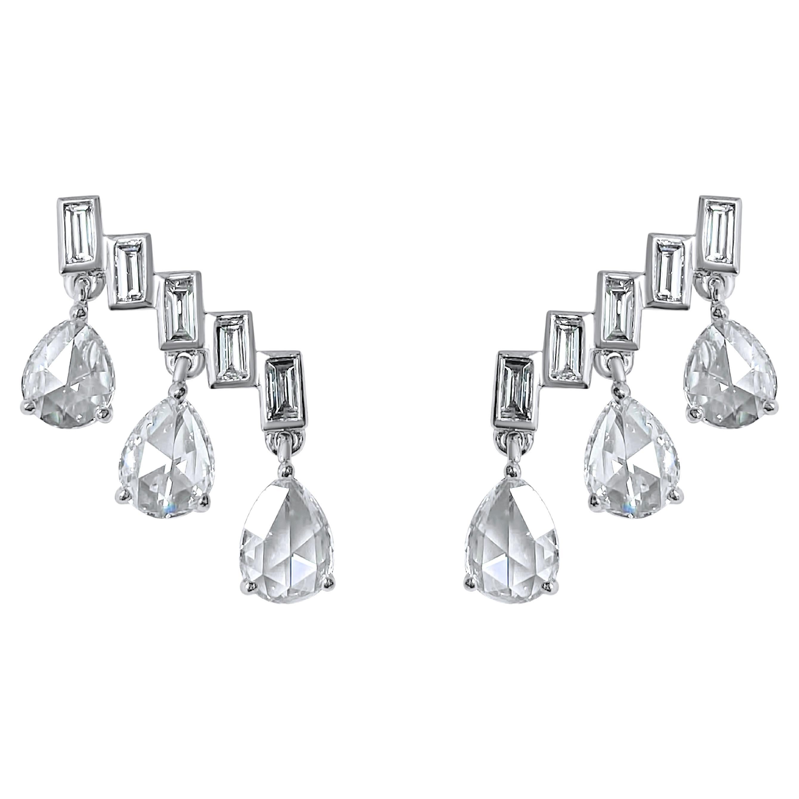 Enlightenment Baguette & Rose Cut Diamond Ear Climbers Platinum For Sale