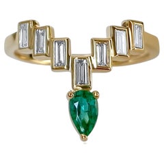 Enlightenment Celestial Crown Tiara Diamond Baguette and Emerald Ring