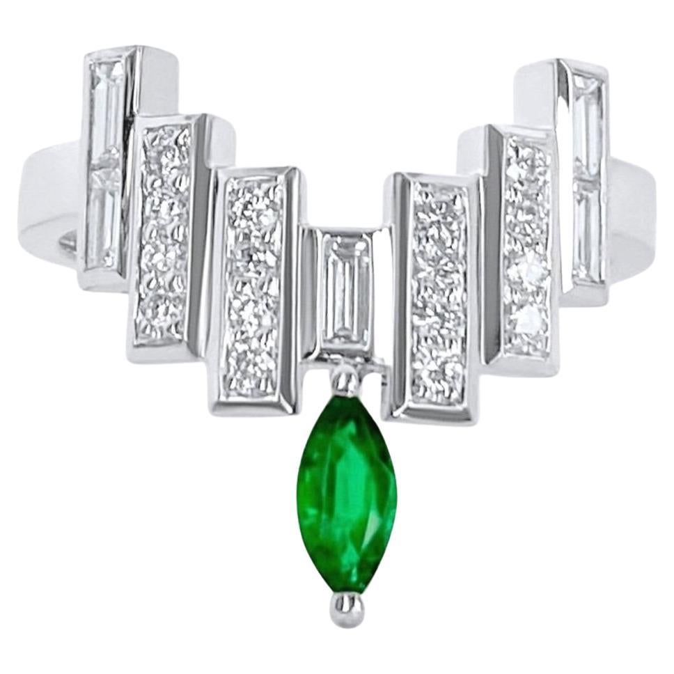 Enlightenment Celestial Crown Tiara Diamond Baguette and Emerald Ring LARGE For Sale