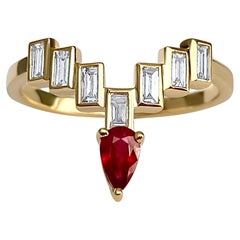 Enlightenment Celestial Crown Tiara Diamond Baguette and Ruby Ring