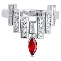 Enlightenment Celestial Crown Tiara Diamond Baguette and Ruby Ring LARGE
