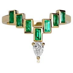 Enlightenment Celestial Crown Tiara Emerald Baguette and Brilliant Diamond Ring
