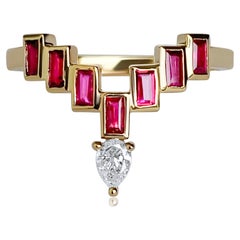 Enlightenment Celestial Crown Tiara Ruby Baguette and Brilliant Diamond Ring