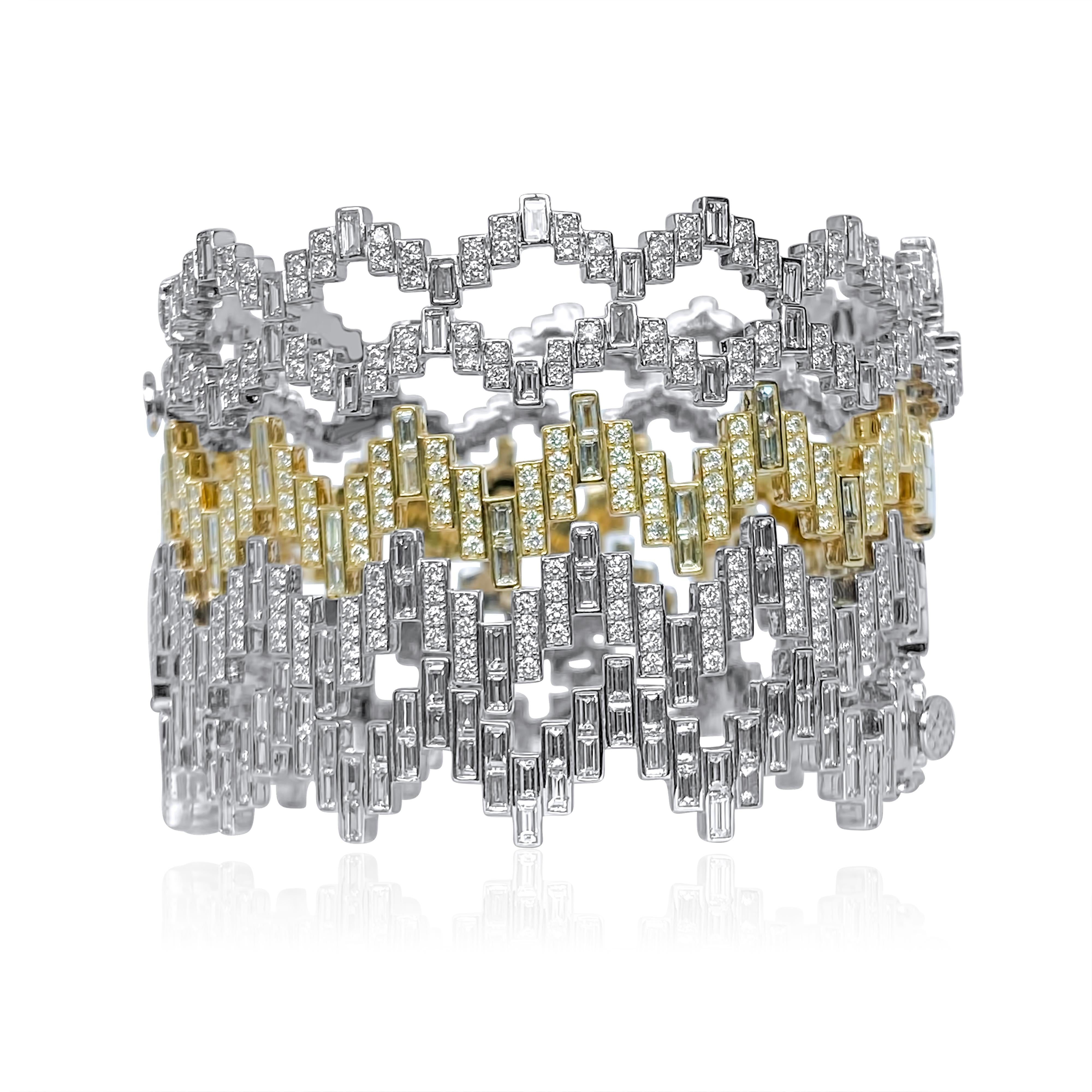 Bracelet Équilibrium en or jaune avec diamants baguettes et ronds en vente 8