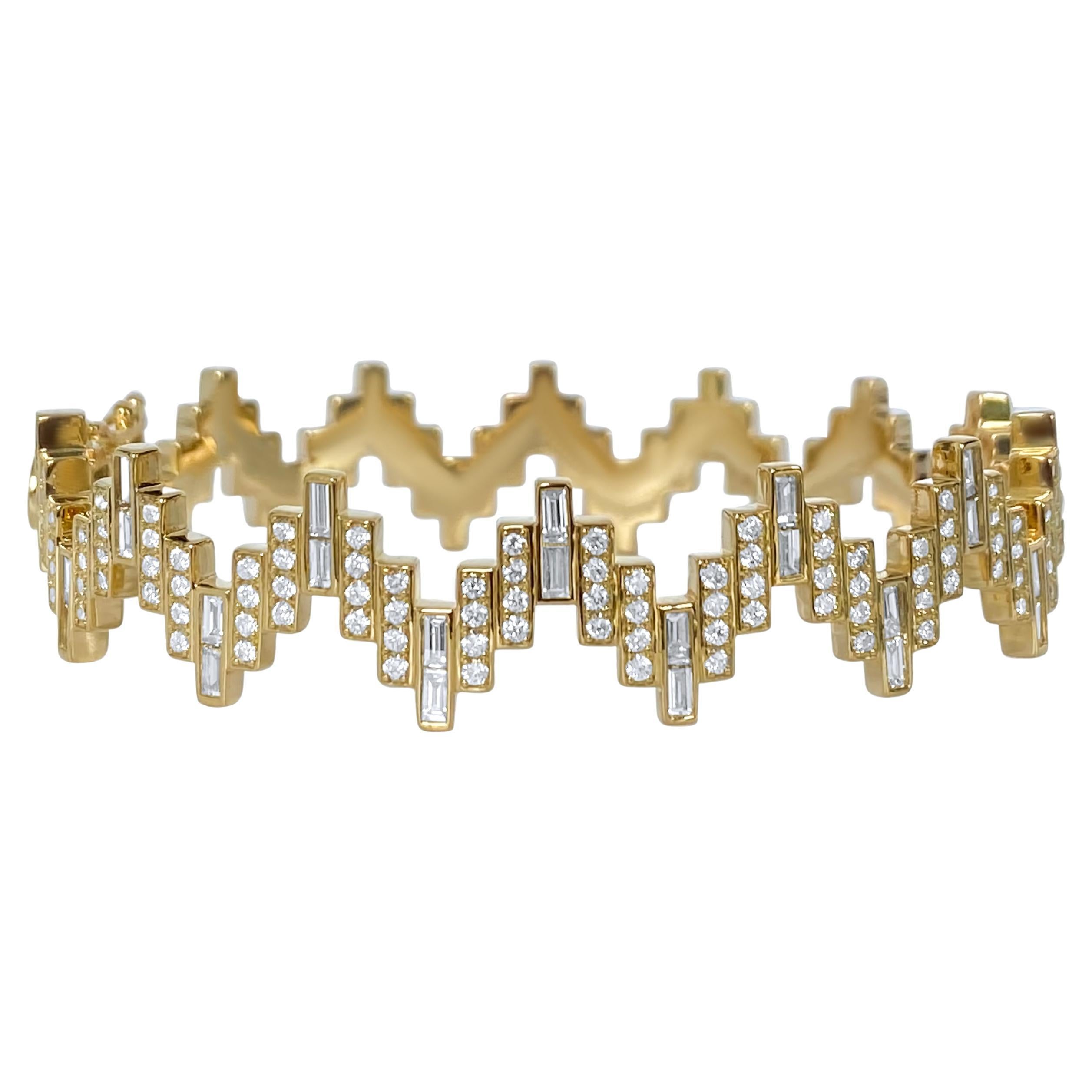 Enlightenment Equilibrium Baguette and Round Diamond Bracelet Yellow Gold