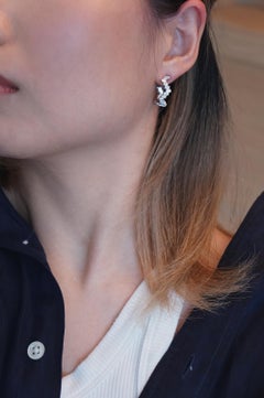 Enlightenment Equilibrium Baguette and Round Diamond Hoop Earrings in White Gold